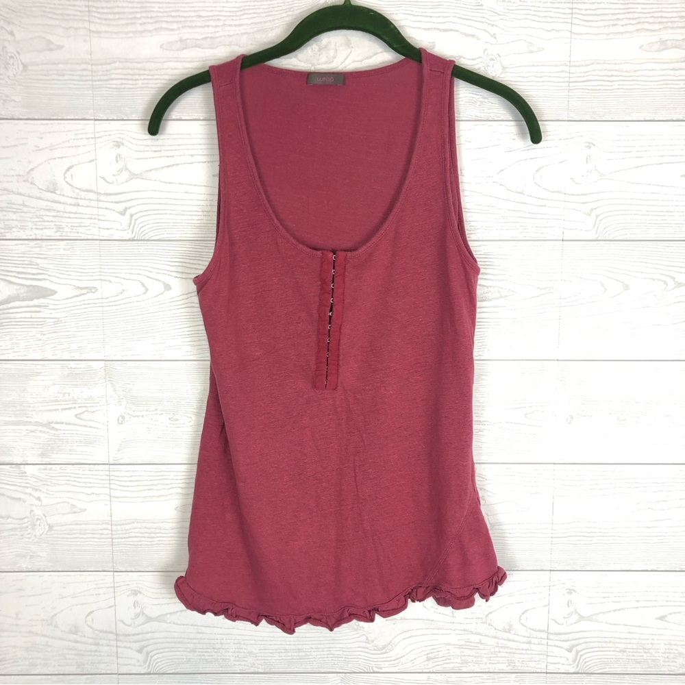 WRAP SLEEVELESS RED BLOUSE TOP 100% LINEN SIZE 38